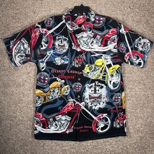 Vintage 2004 Orange County Choppers Button Up Shirt Mens XL All Over Print Biker